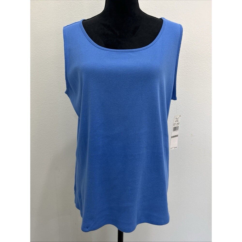 Ruby Rd Tank Top Shirt Women 1X NWT 100% Cotton Wide Strap Sleeveless Blue